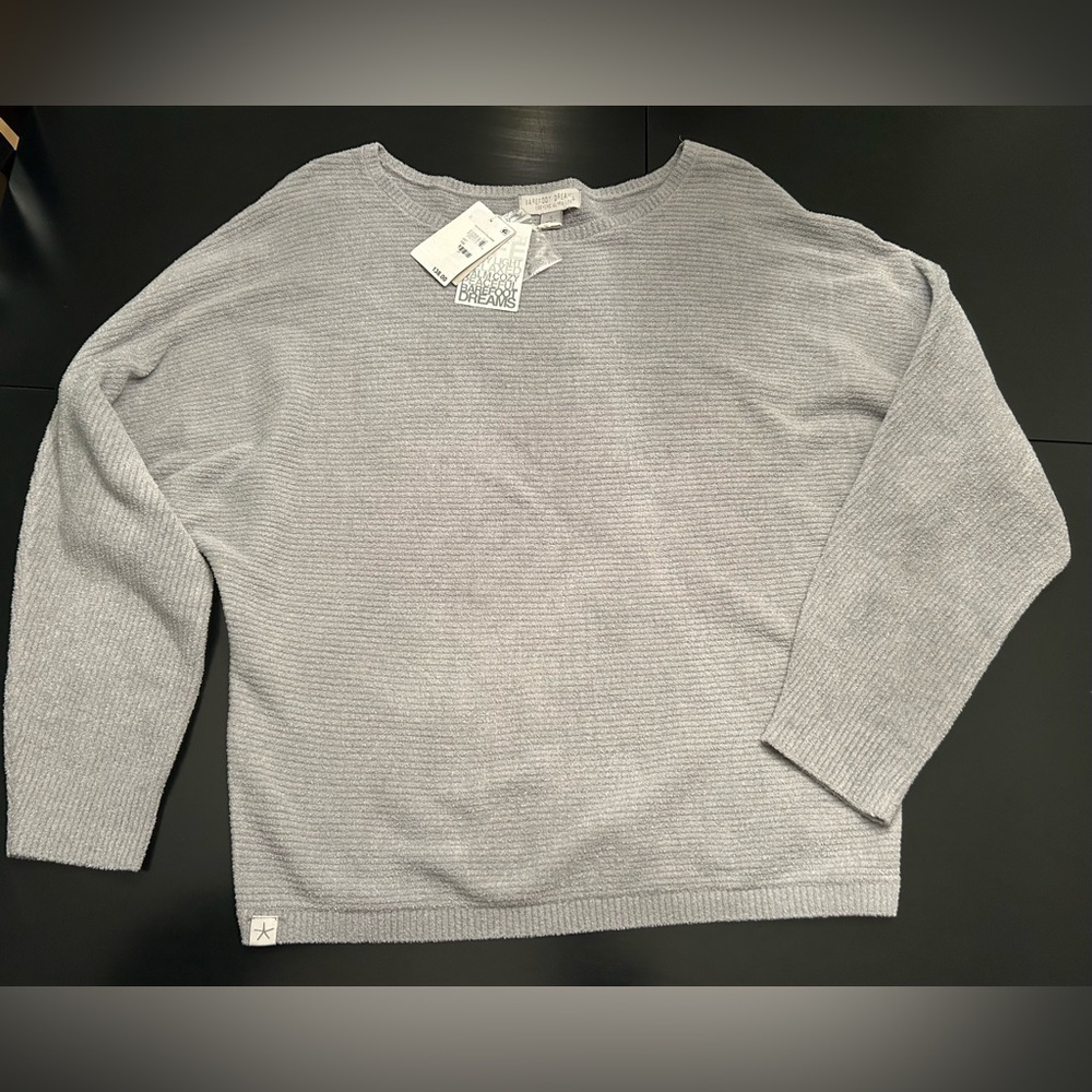 Barefoot Dreams Cozychic Ultra Lite Ribbed Dolman Pullover Oversized S Gray $138
